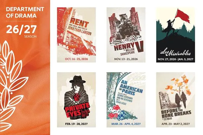 A graphic containing six small posters for each show.