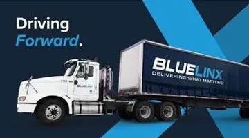 An image of a truck with the words Driving Forward and Blue Linx.