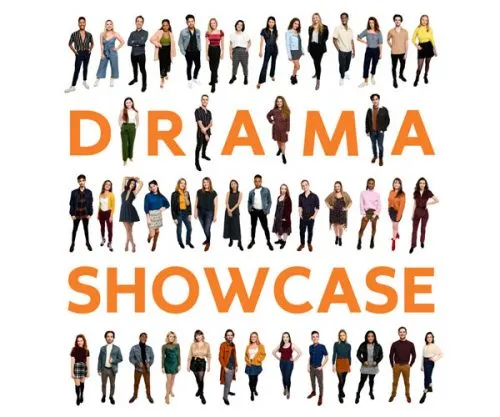 People in three lines. Text reads, "Drama Showcase."