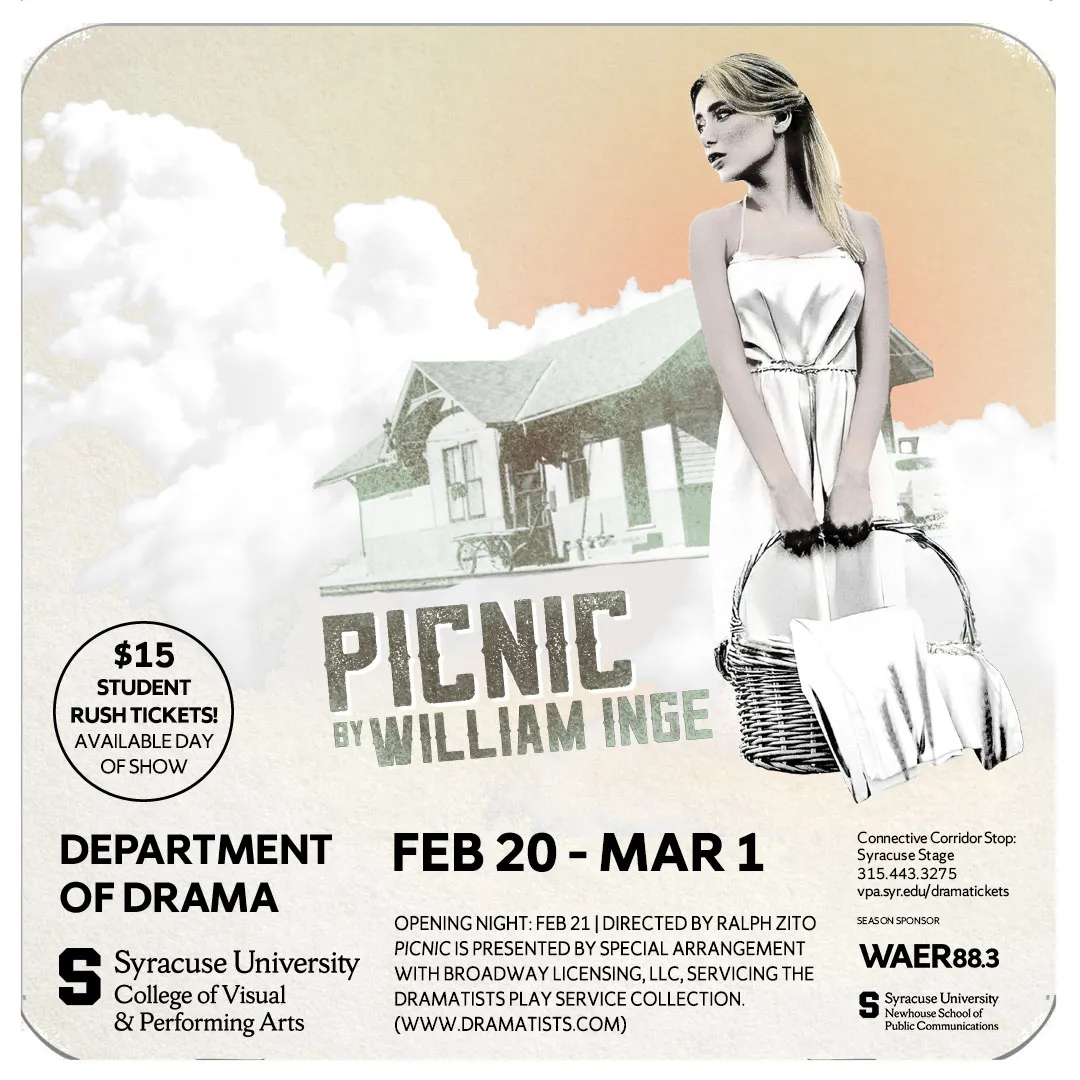 Promotional flier for “Picnic.” Features a girl holding a picnic basket.