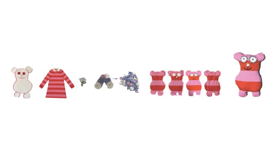 A line of dolls.