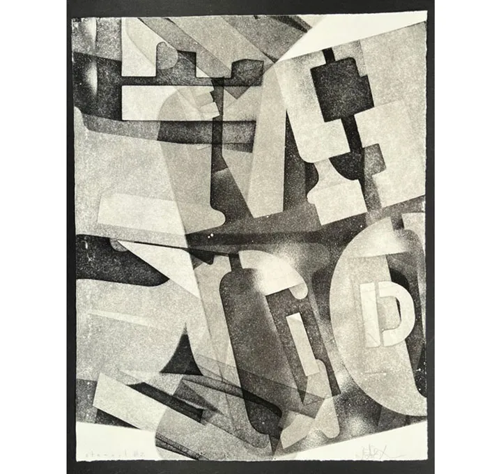 An abstract stencil print.