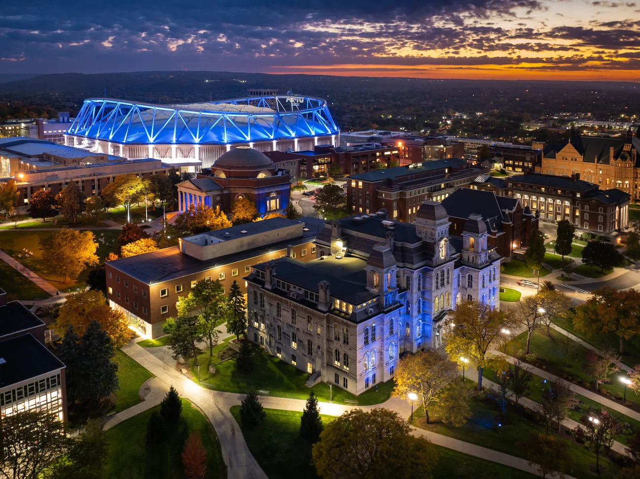 Blue Light Building Drone