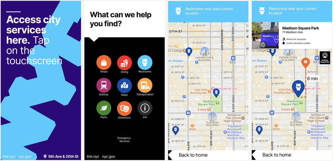 Link NYC interactive UI for Mobile Bathroom directions