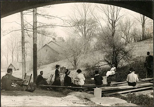 A group of student painting.