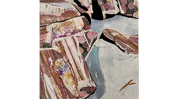 An abstract painting with soft, light colors.
