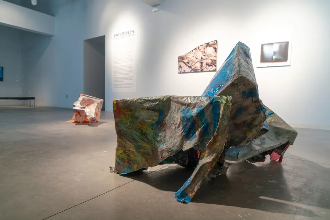 An abstract sculpture in a gallery.